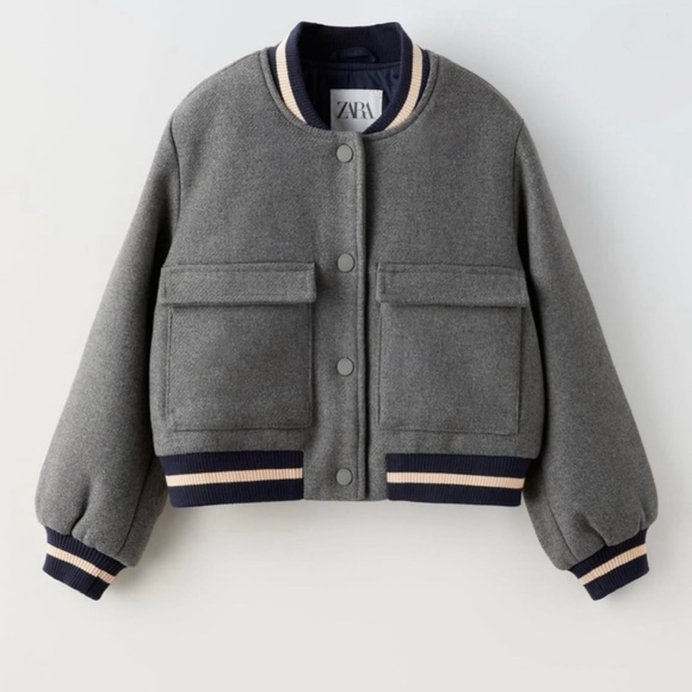 Zara Kids Charcoal Gray Bomber Jacket